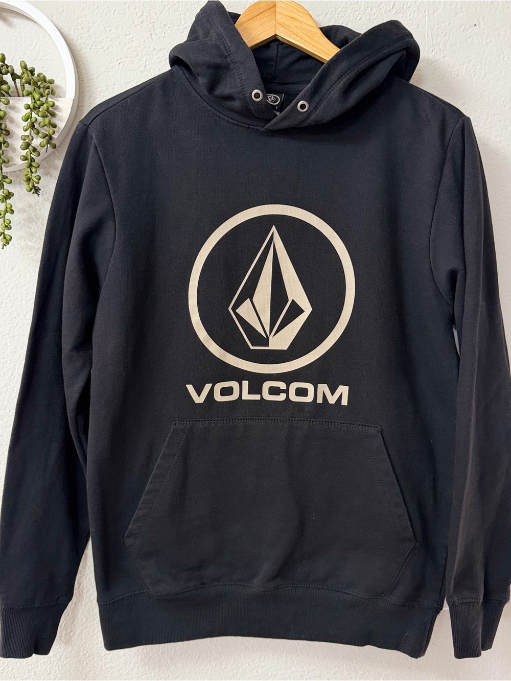 Volcom Black Pullover Hoodie with Cream Logo